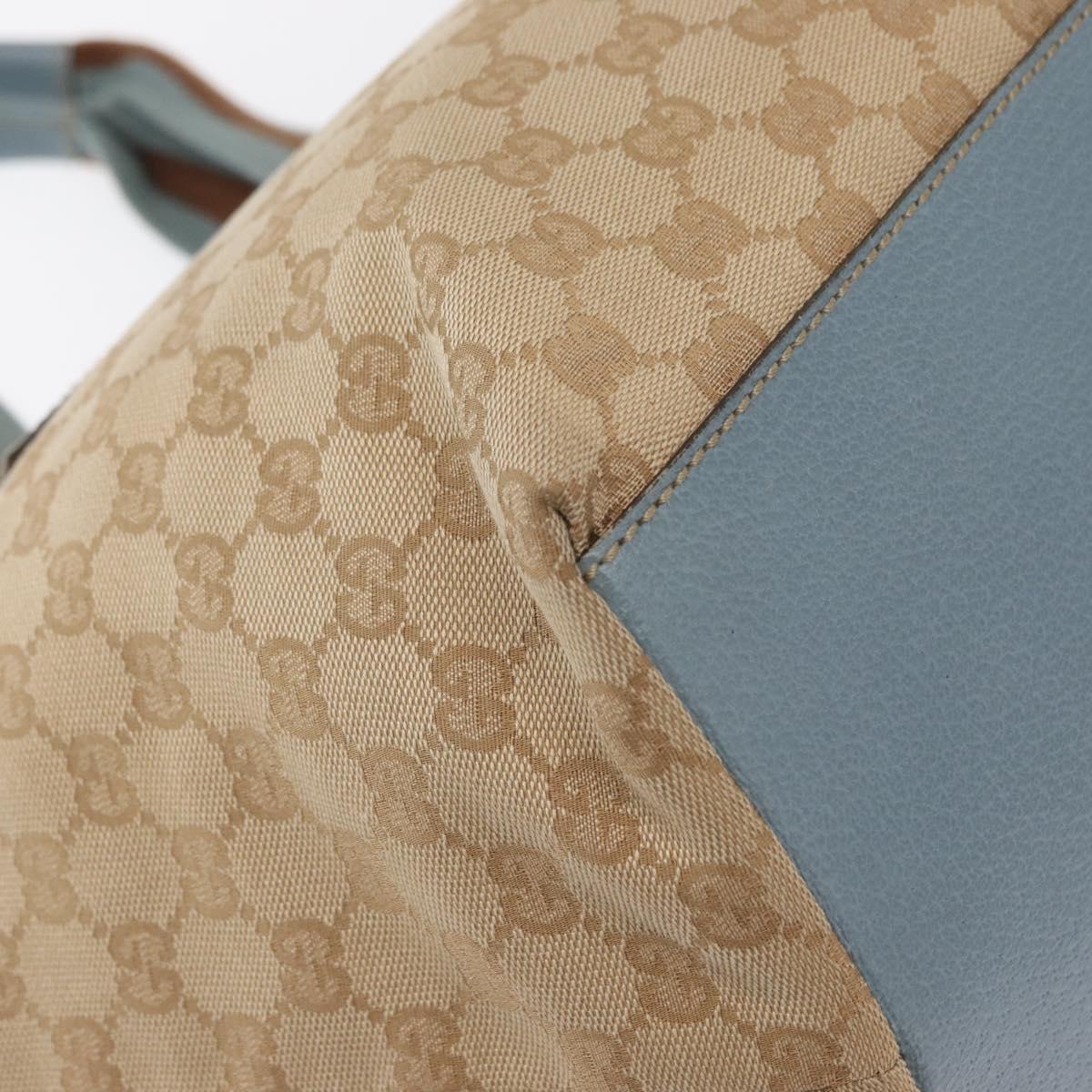 GUCCI GG Canvas Tote Bag Beige Light Blue Silver 131230 Auth ki6264