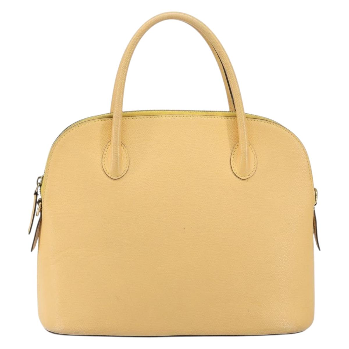 CELINE Hand Bag Leather Beige Gold Auth ki6269