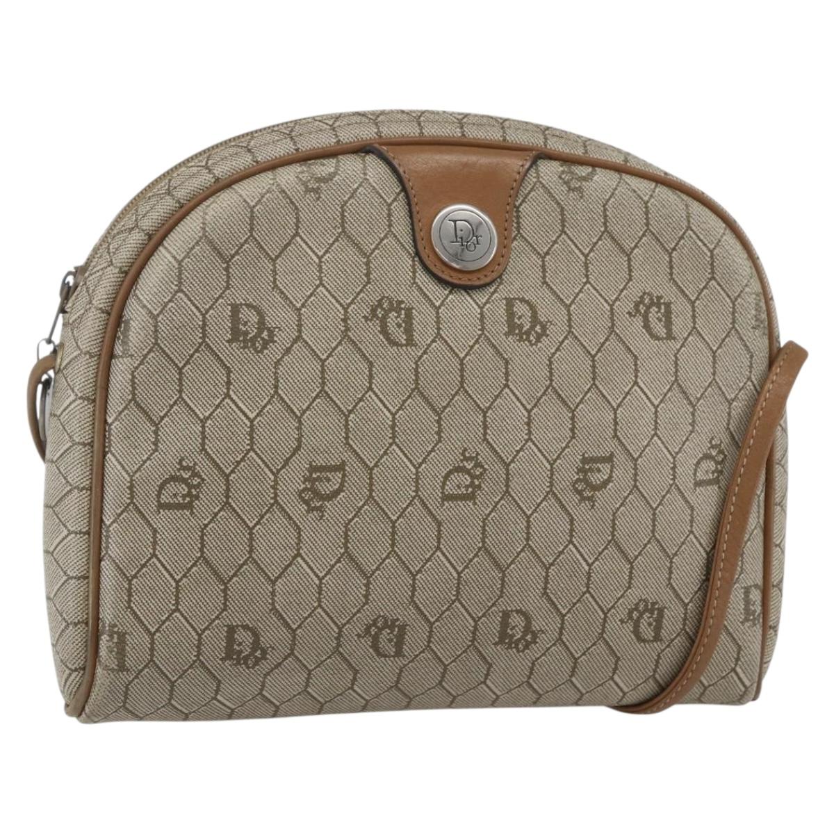 Christian Dior Honeycomb Canvas Shoulder Bag PVC Beige Gold Auth ki6276