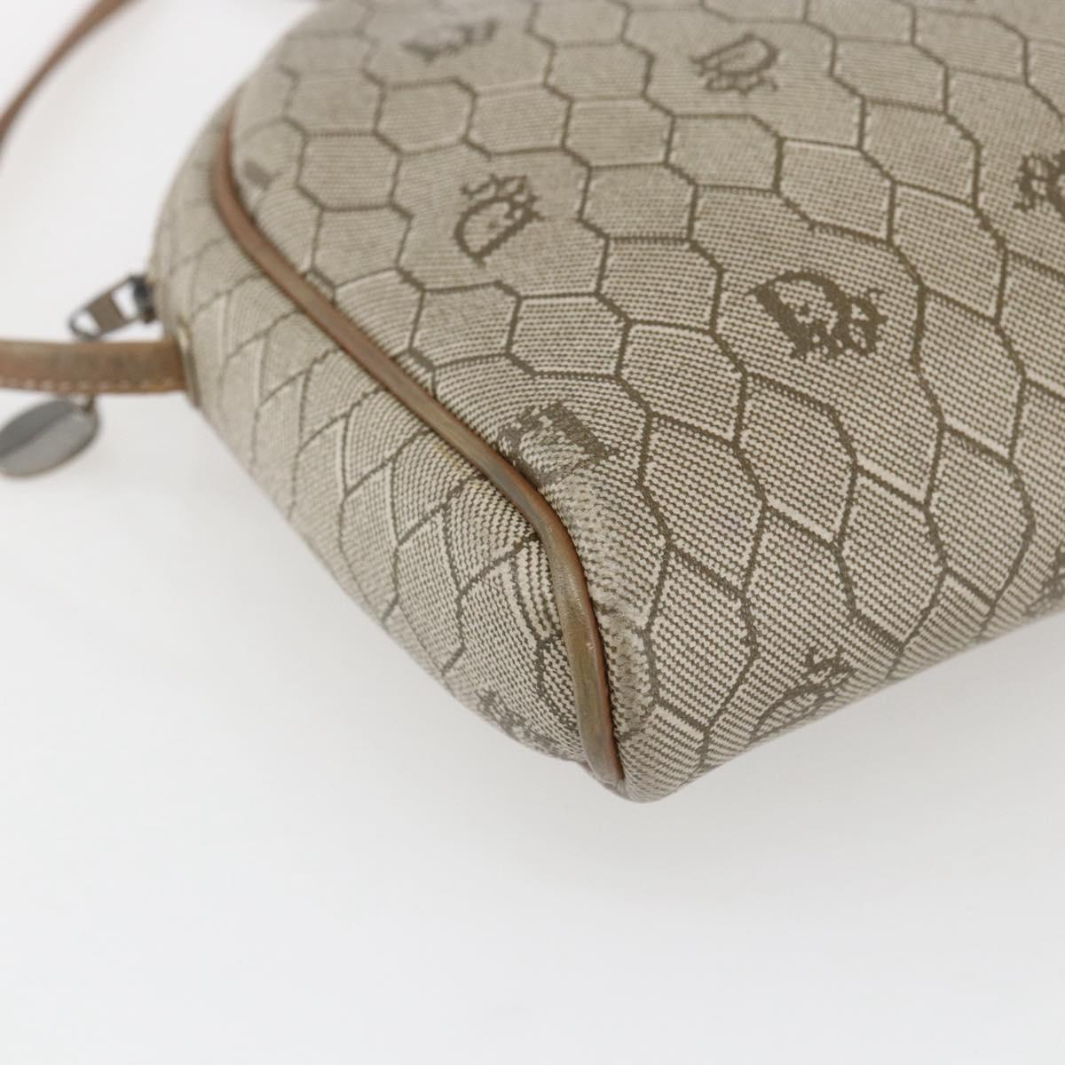 Christian Dior Honeycomb Canvas Shoulder Bag PVC Beige Gold Auth ki6276