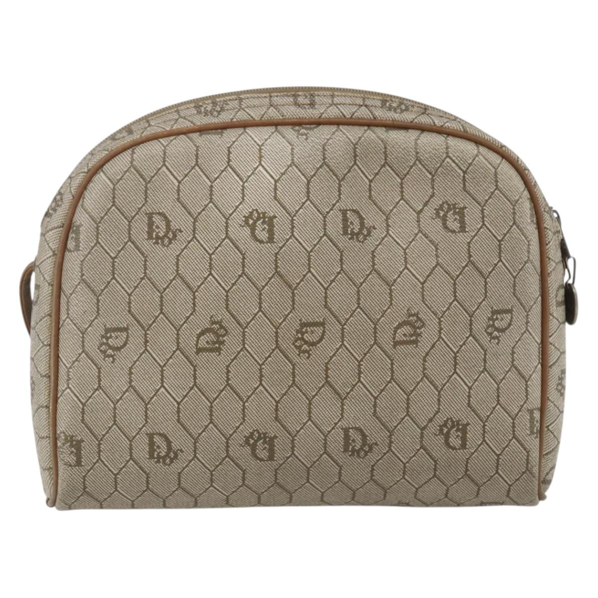 Christian Dior Honeycomb Canvas Shoulder Bag PVC Beige Gold Auth ki6276