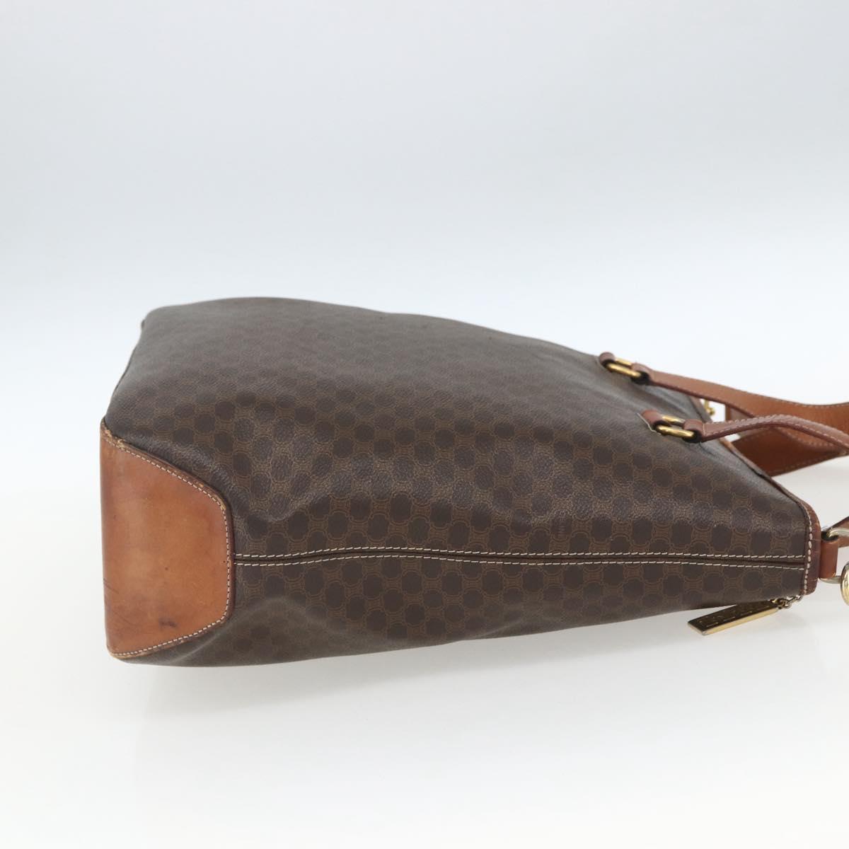 CELINE Macadam Canvas Tote Bag PVC Leather 2way Brown Gold Auth ki6278