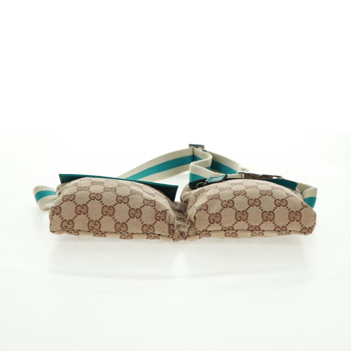 GUCCI GG Canvas Waist Bag Beige Turquoise Blue Silver 28566 Auth ki6279V