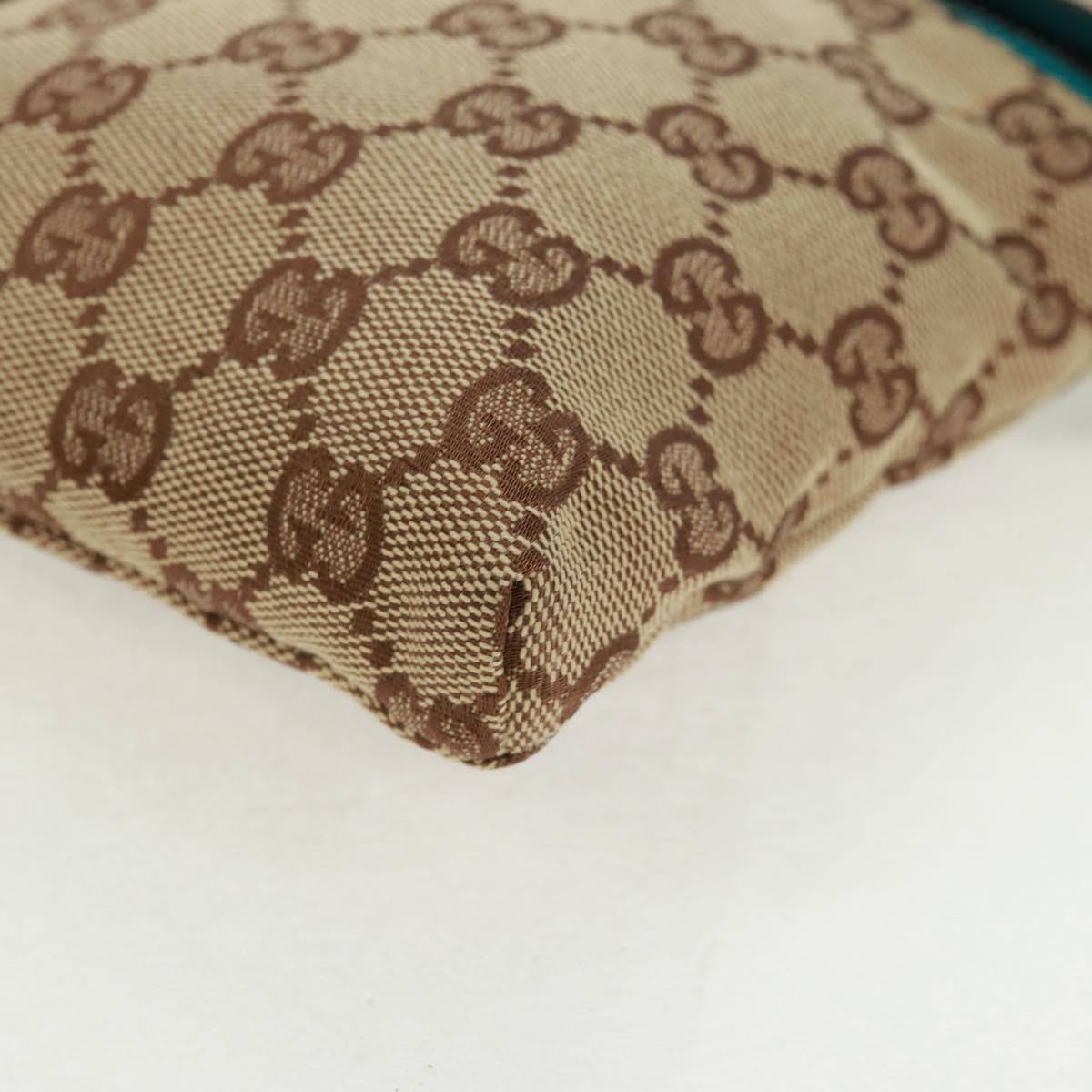 GUCCI GG Canvas Waist Bag Beige Turquoise Blue Silver 28566 Auth ki6279V