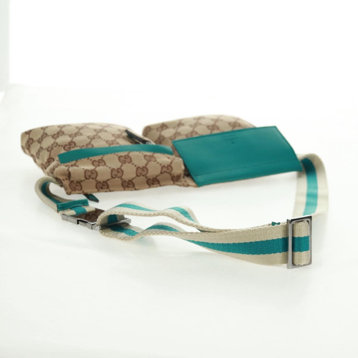 GUCCI GG Canvas Waist Bag Beige Turquoise Blue Silver 28566 Auth ki6279V