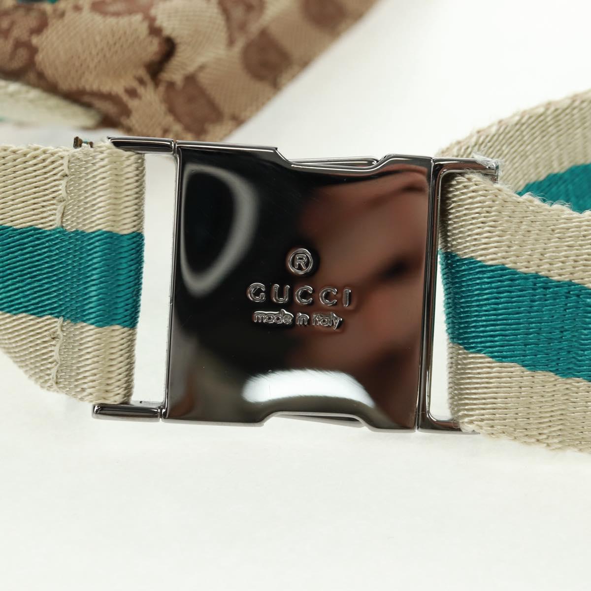 GUCCI GG Canvas Waist Bag Beige Turquoise Blue Silver 28566 Auth ki6279V