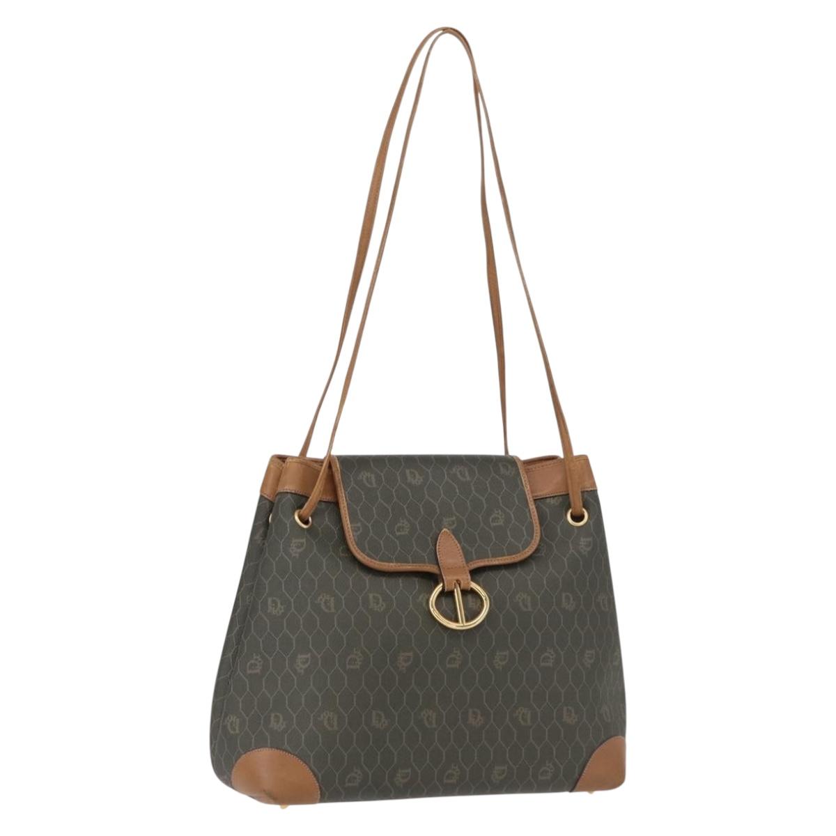 Christian Dior Honeycomb Canvas Shoulder Bag PVC Gray Gold Auth ki6281