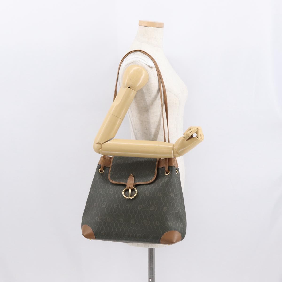 Christian Dior Honeycomb Canvas Shoulder Bag PVC Gray Gold Auth ki6281
