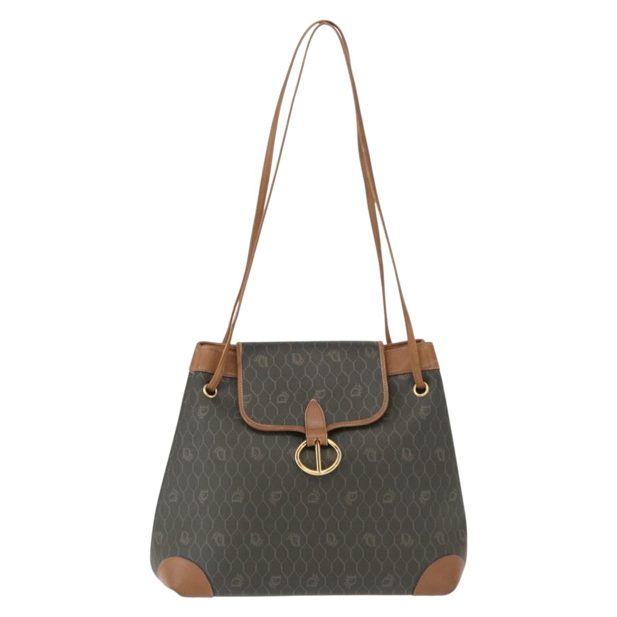 Christian Dior Honeycomb Canvas Shoulder Bag PVC Gray Gold Auth ki6281