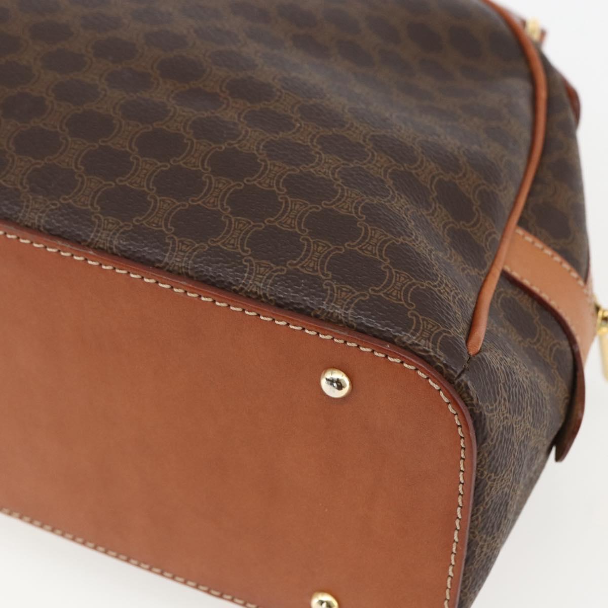 CELINE Macadam Canvas Hand Bag PVC Leather Brown Gold Auth ki6282