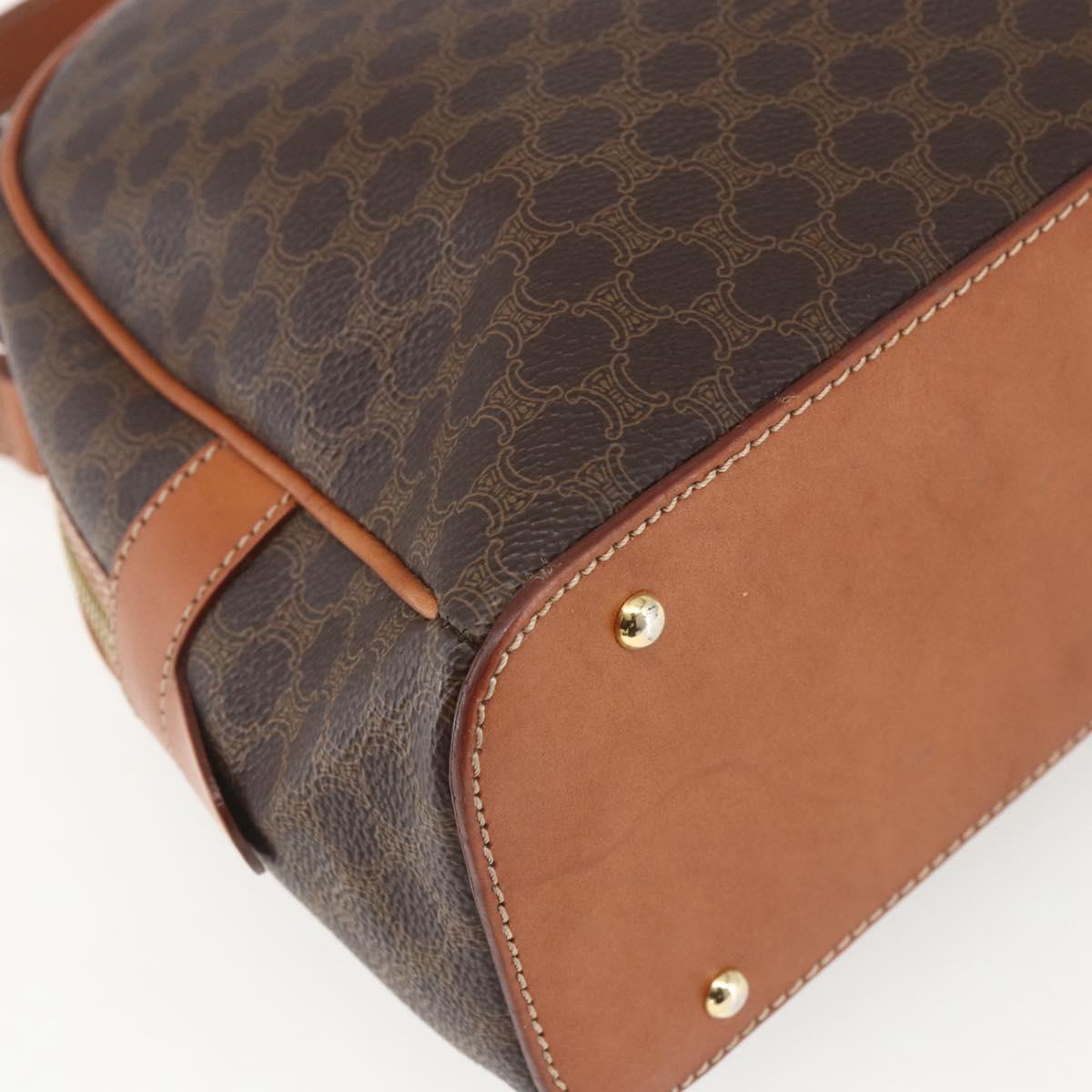 CELINE Macadam Canvas Hand Bag PVC Leather Brown Gold Auth ki6282