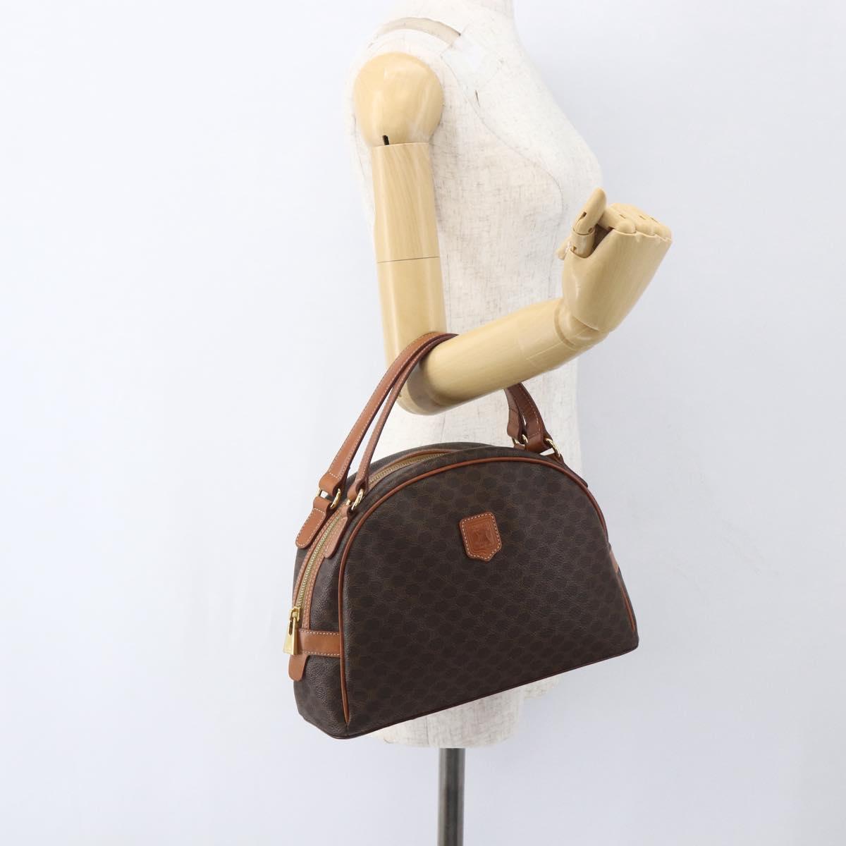 CELINE Macadam Canvas Hand Bag PVC Leather Brown Gold Auth ki6282