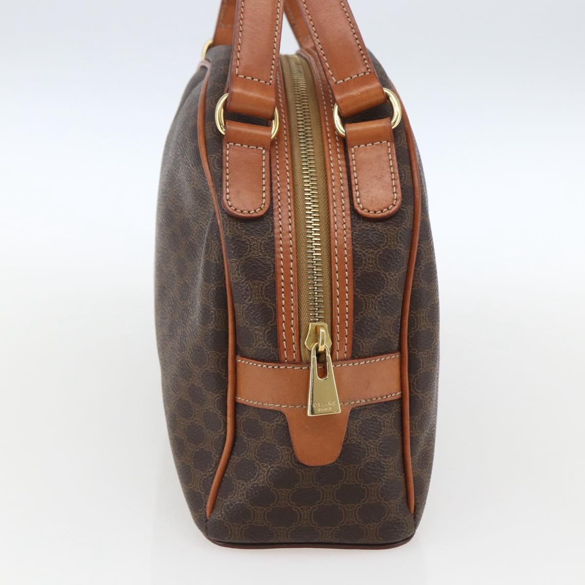 CELINE Macadam Canvas Hand Bag PVC Leather Brown Gold Auth ki6282