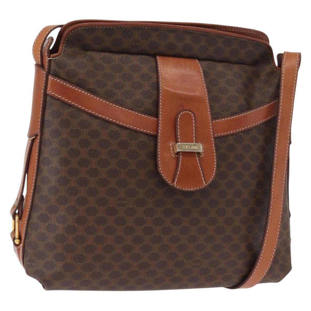 CELINE Macadam Canvas Shoulder Bag PVC Leather Brown Gold Auth ki6284