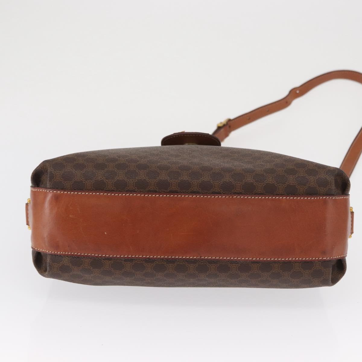 CELINE Macadam Canvas Shoulder Bag PVC Leather Brown Gold Auth ki6284