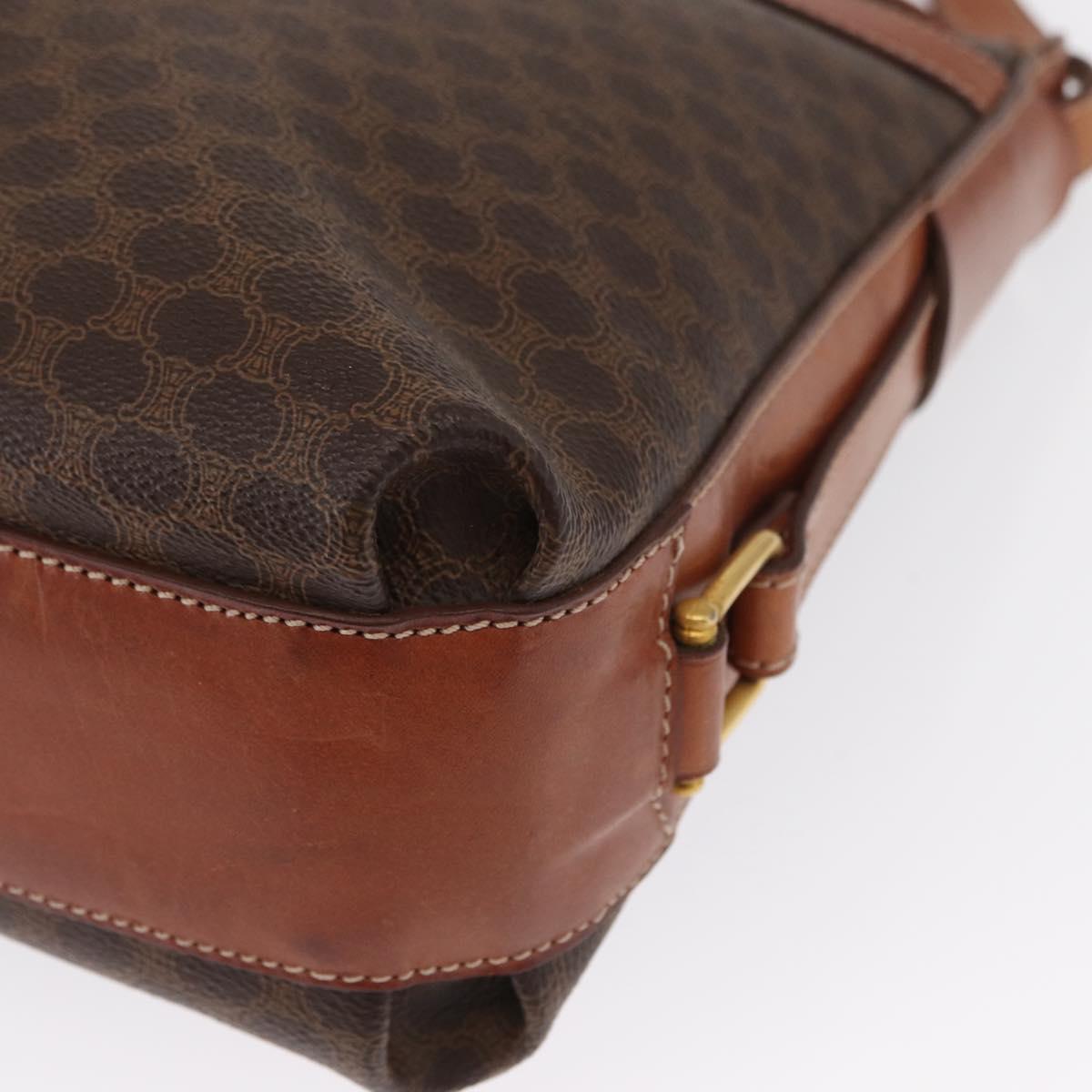 CELINE Macadam Canvas Shoulder Bag PVC Leather Brown Gold Auth ki6284