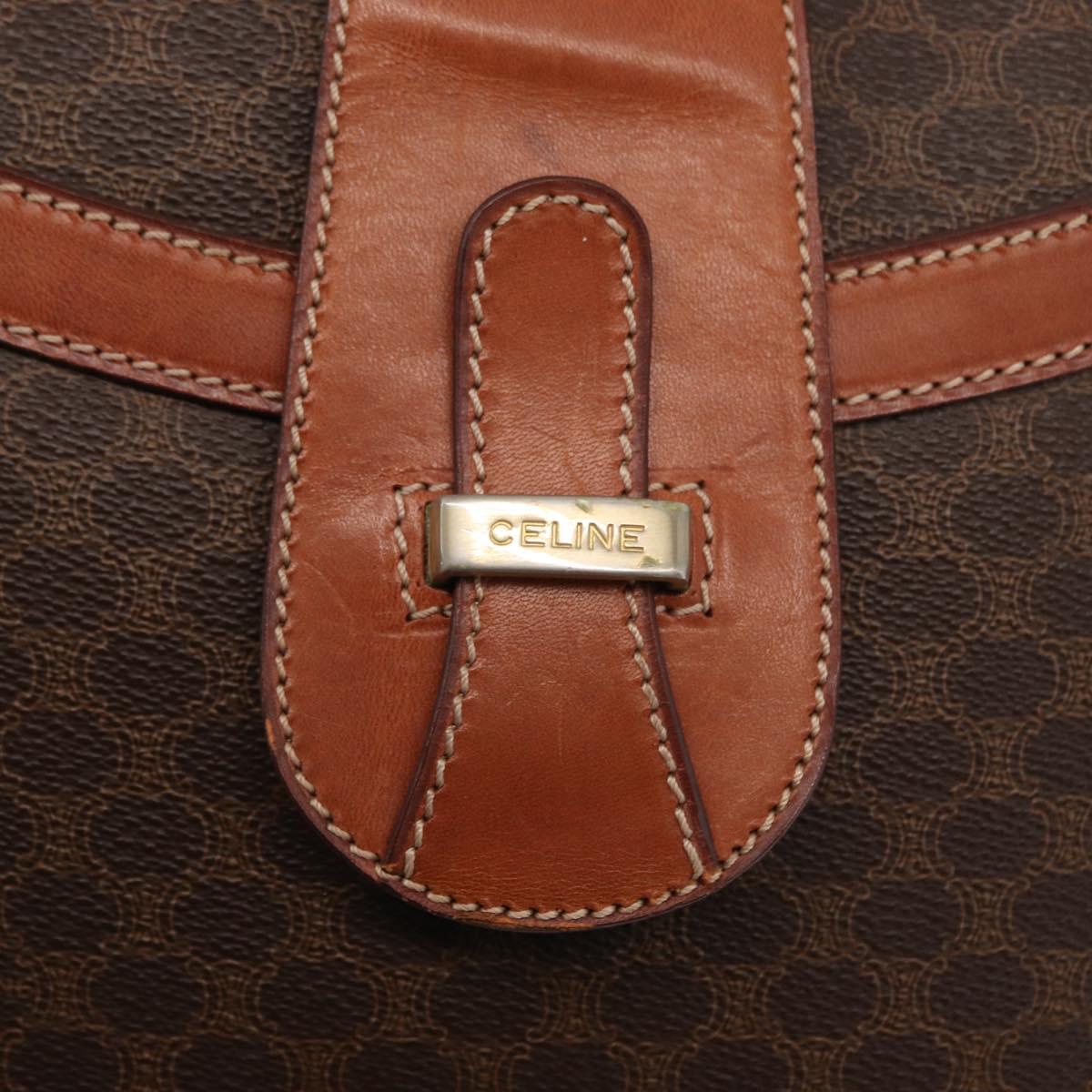 CELINE Macadam Canvas Shoulder Bag PVC Leather Brown Gold Auth ki6284
