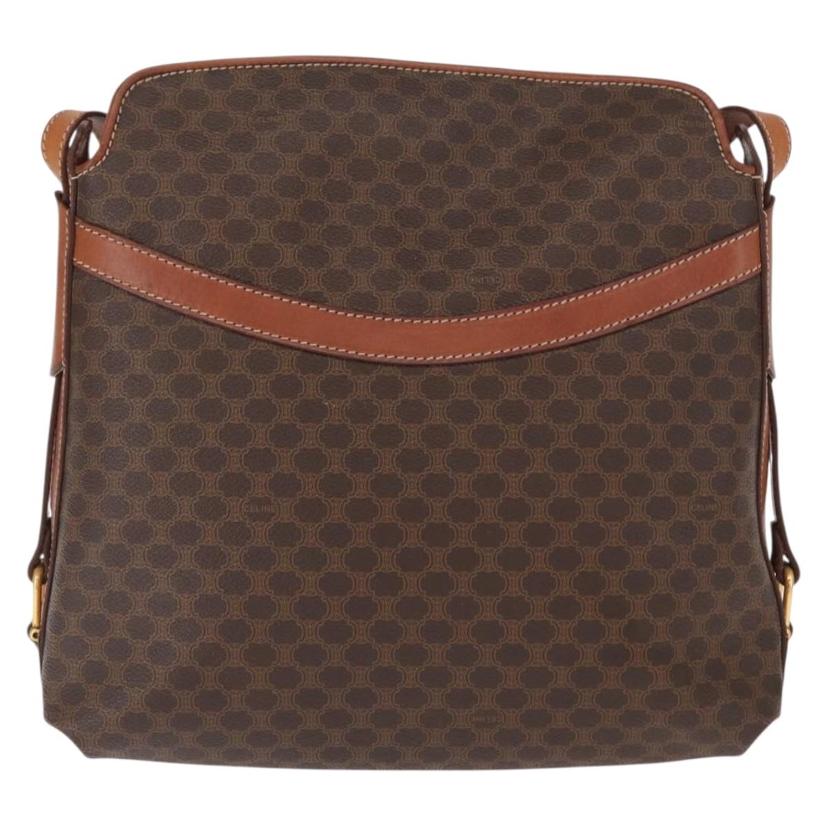 CELINE Macadam Canvas Shoulder Bag PVC Leather Brown Gold Auth ki6284