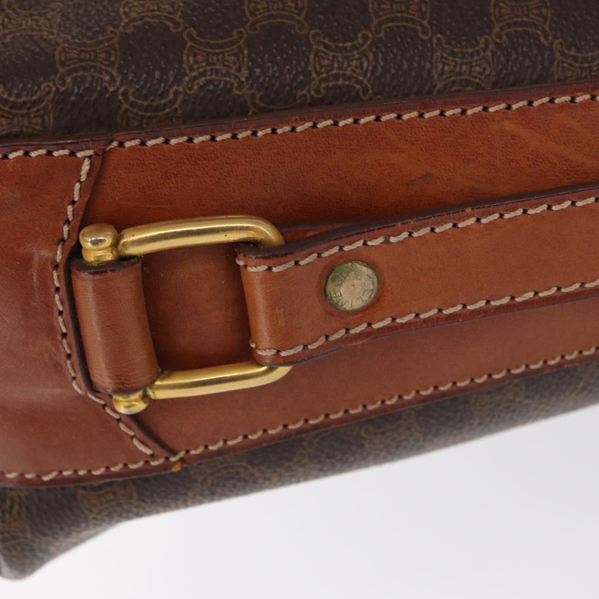 CELINE Macadam Canvas Shoulder Bag PVC Leather Brown Gold Auth ki6284