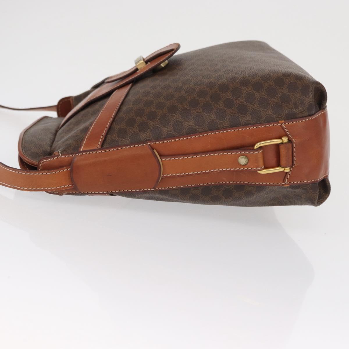 CELINE Macadam Canvas Shoulder Bag PVC Leather Brown Gold Auth ki6284