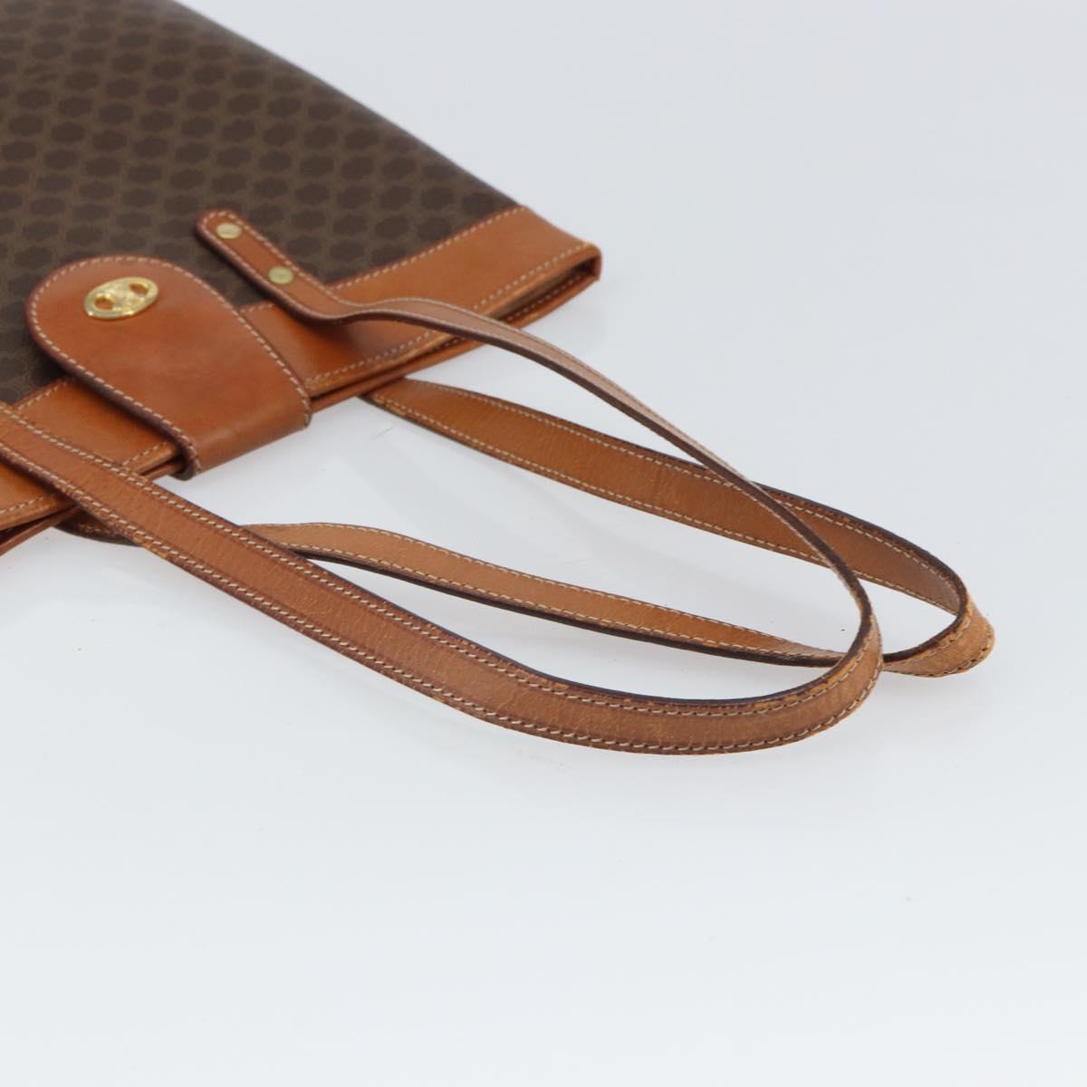 CELINE Macadam Canvas Tote Bag PVC Leather Brown Gold Auth ki6285