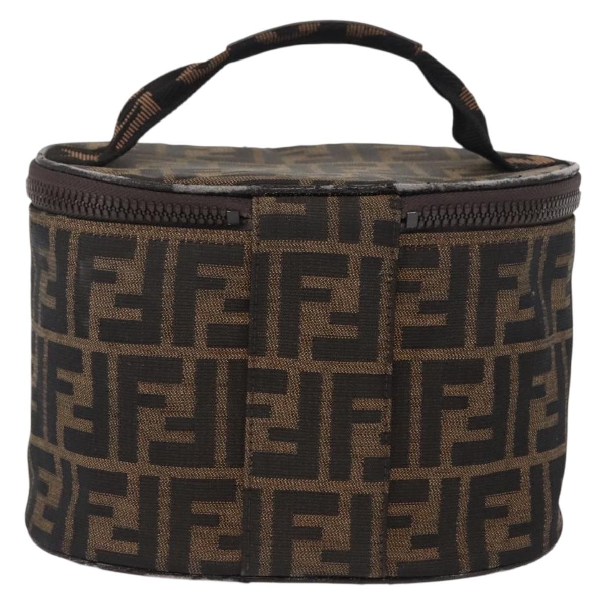FENDI Zucca Canvas Vanity Pouch Black Brown Silver Auth ki6294