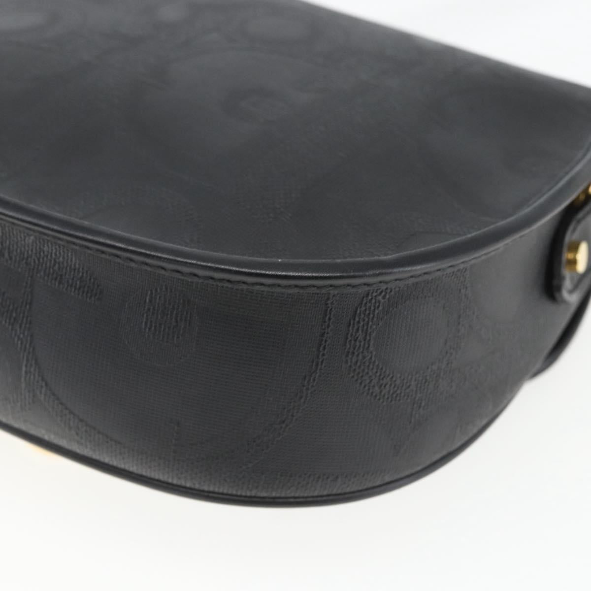Christian Dior Trotter Canvas Oval Shoulder Bag PVC Black Gold Auth ki6295