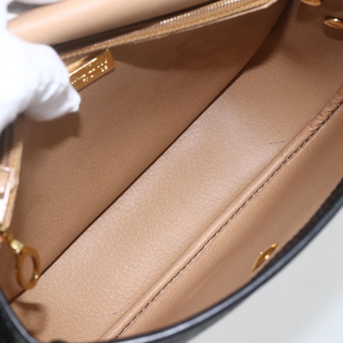 Christian Dior Trotter Canvas Oval Shoulder Bag PVC Black Gold Auth ki6295