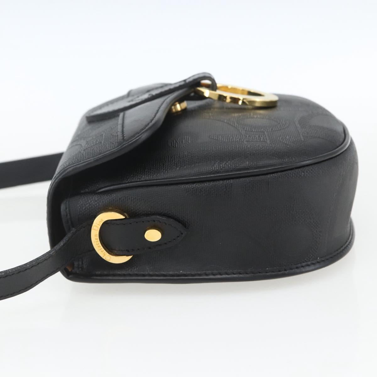 Christian Dior Trotter Canvas Oval Shoulder Bag PVC Black Gold Auth ki6295
