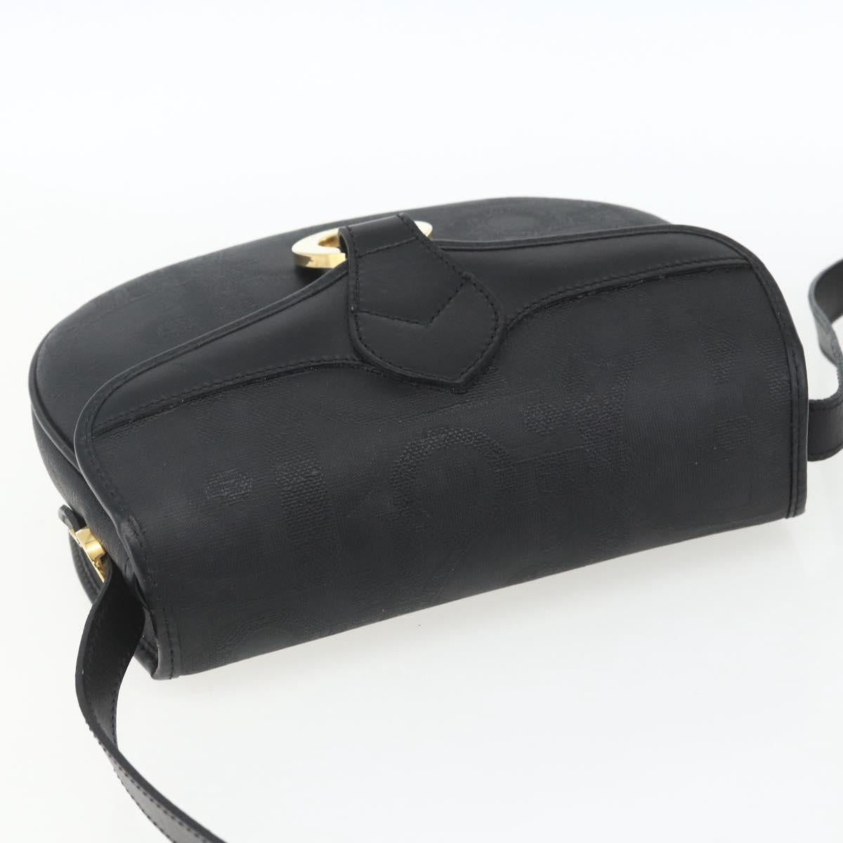 Christian Dior Trotter Canvas Oval Shoulder Bag PVC Black Gold Auth ki6295