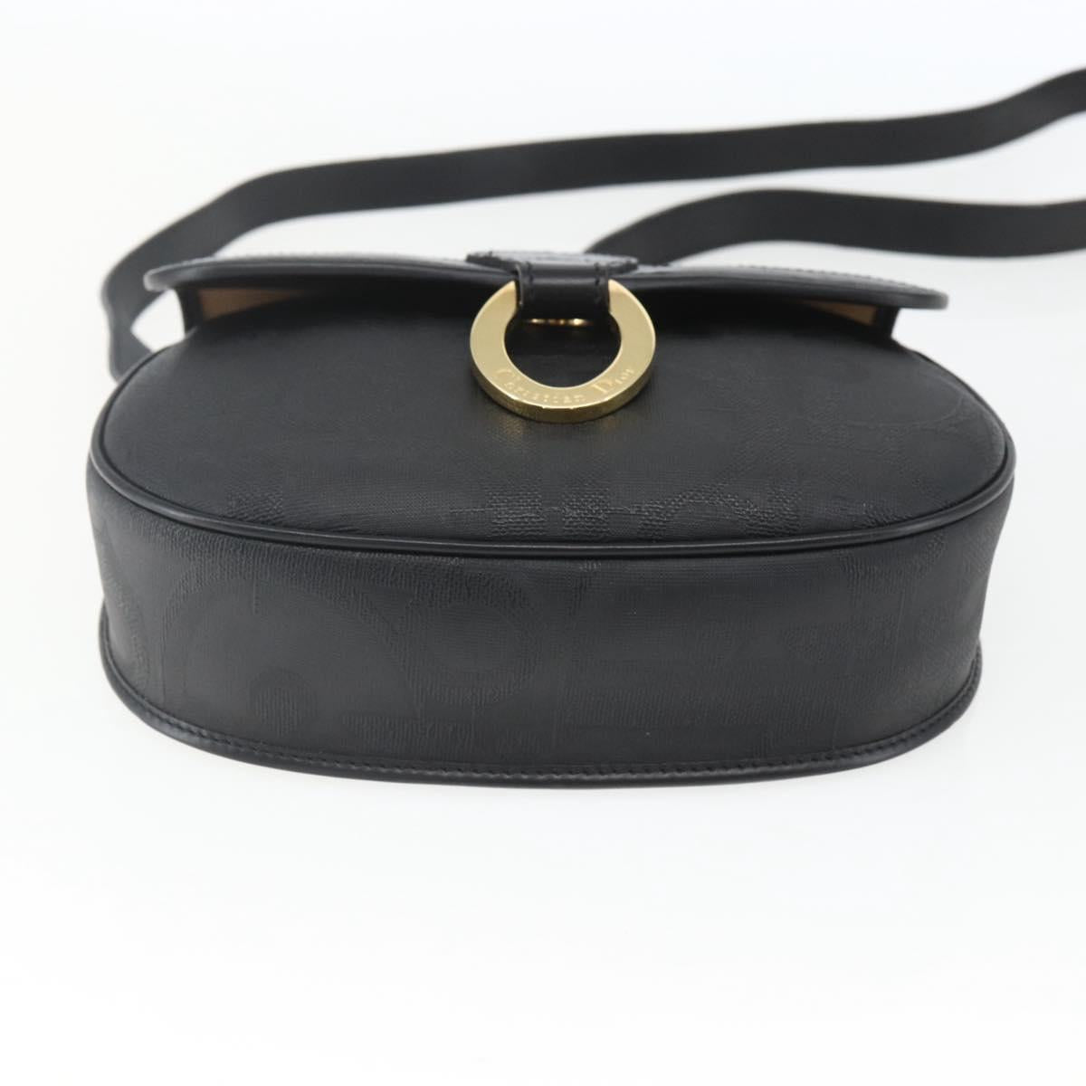 Christian Dior Trotter Canvas Oval Shoulder Bag PVC Black Gold Auth ki6295