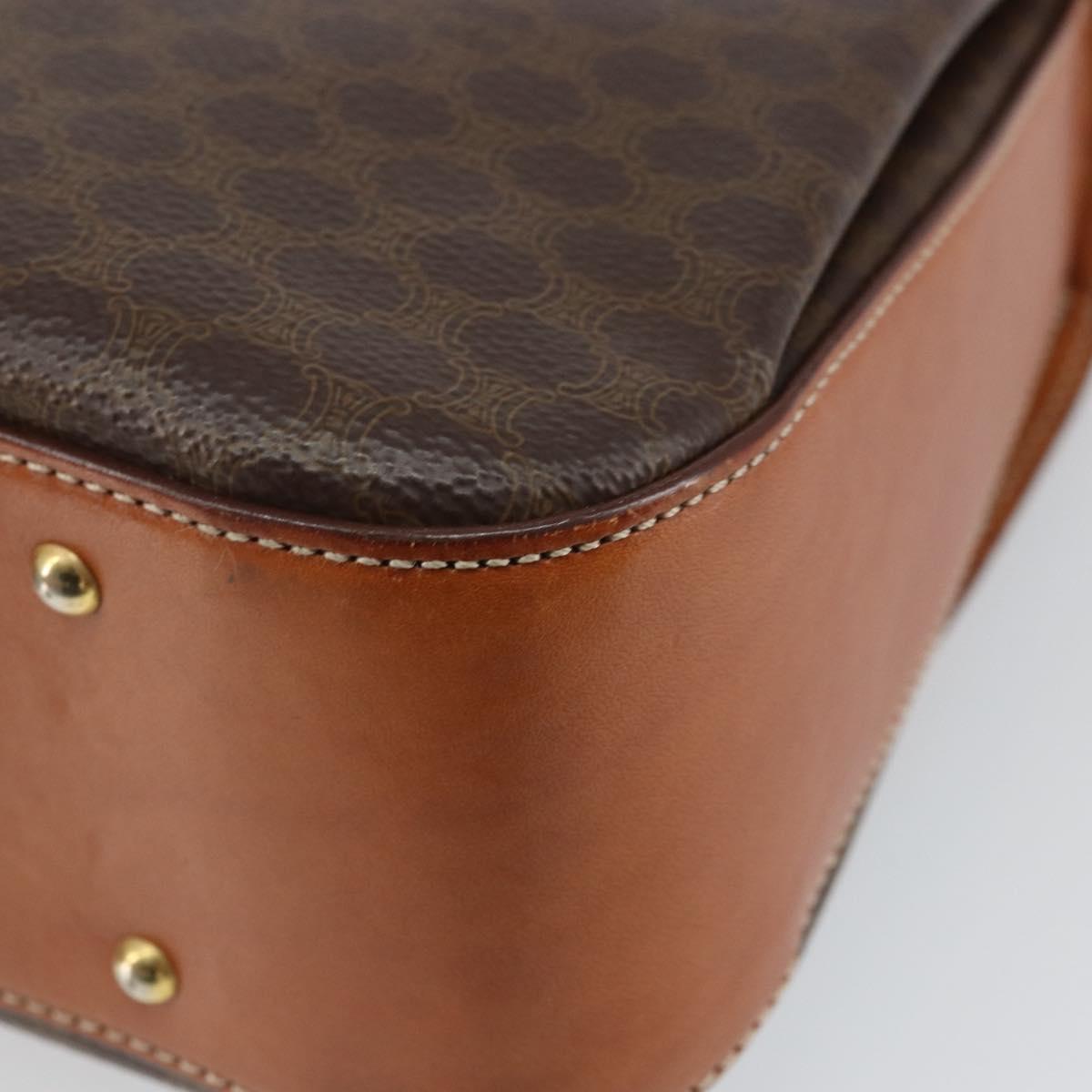 CELINE Macadam Canvas Hand Bag PVC Leather Brown Gold Auth ki6298