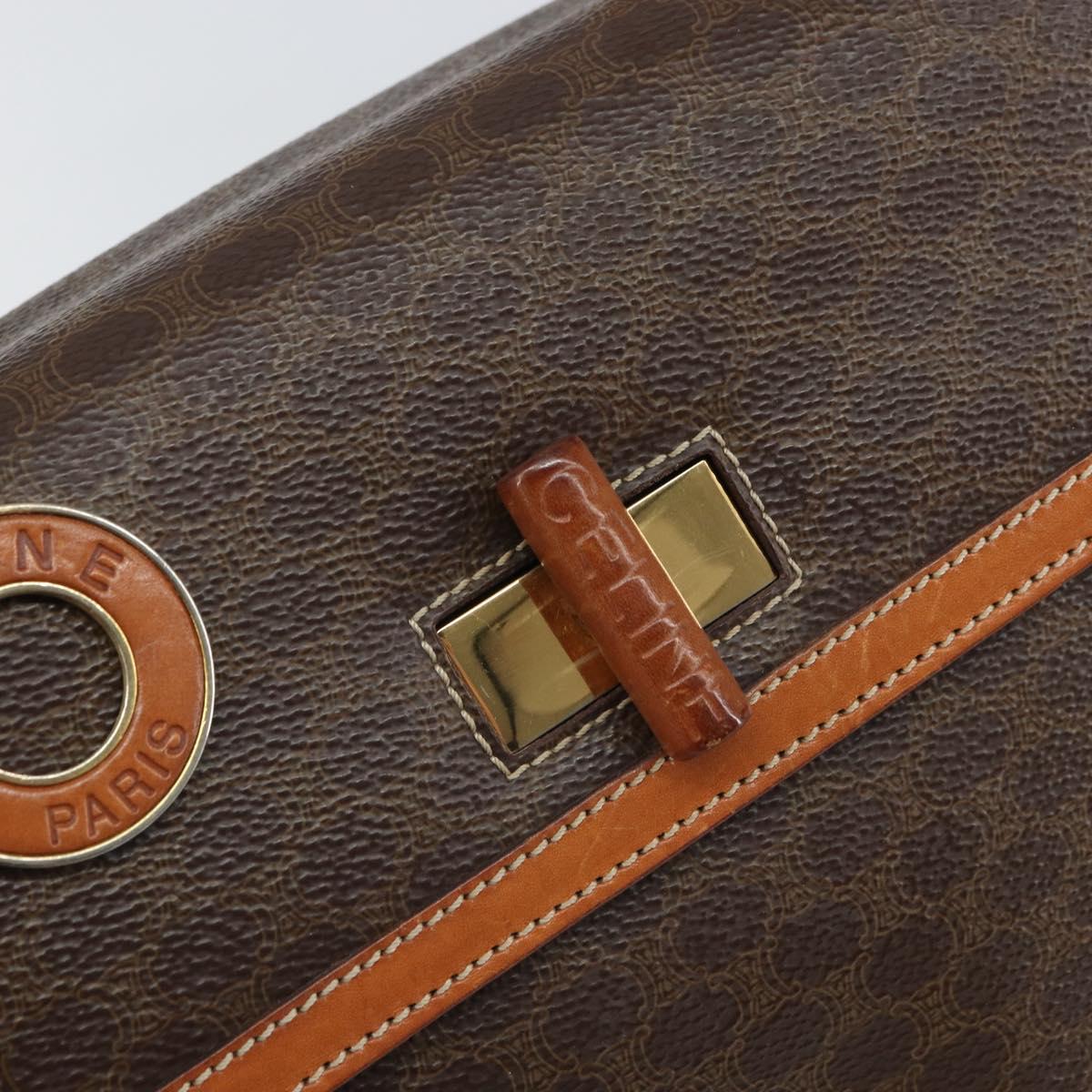 CELINE Macadam Canvas Hand Bag PVC Leather Brown Gold Auth ki6298