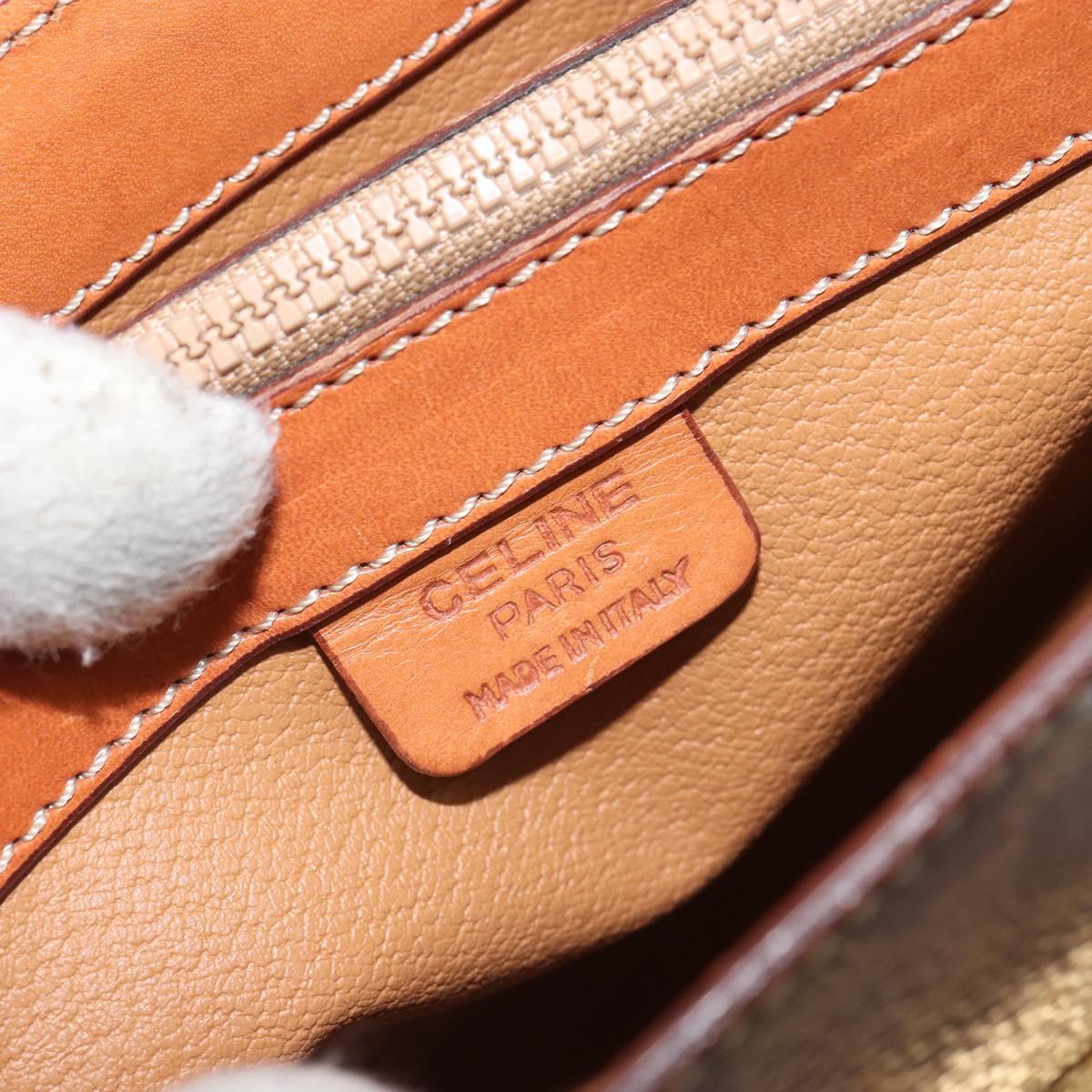 CELINE Macadam Canvas Hand Bag PVC Leather Brown Gold Auth ki6298