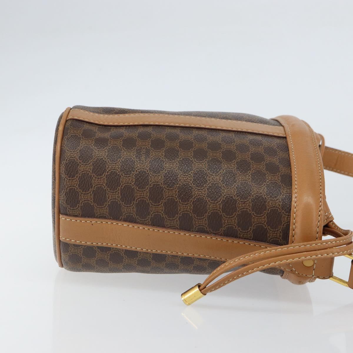 CELINE Macadam Canvas Shoulder Bag PVC Leather Brown Gold Auth ki6299