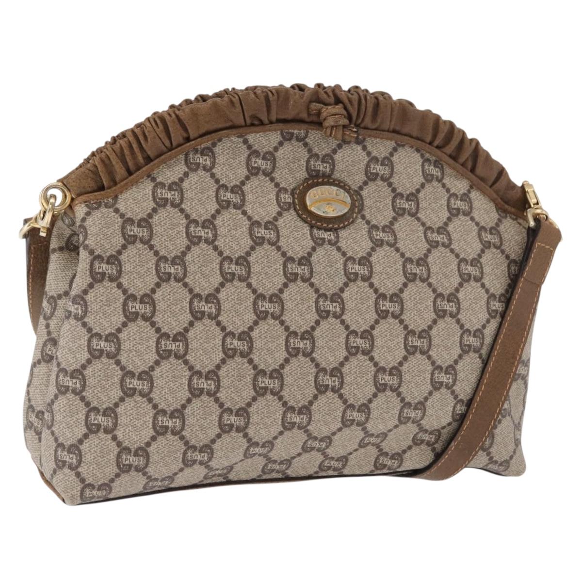 GUCCI GG Plus Supreme Shoulder Bag PVC Leather Beige Gold Auth ki6307