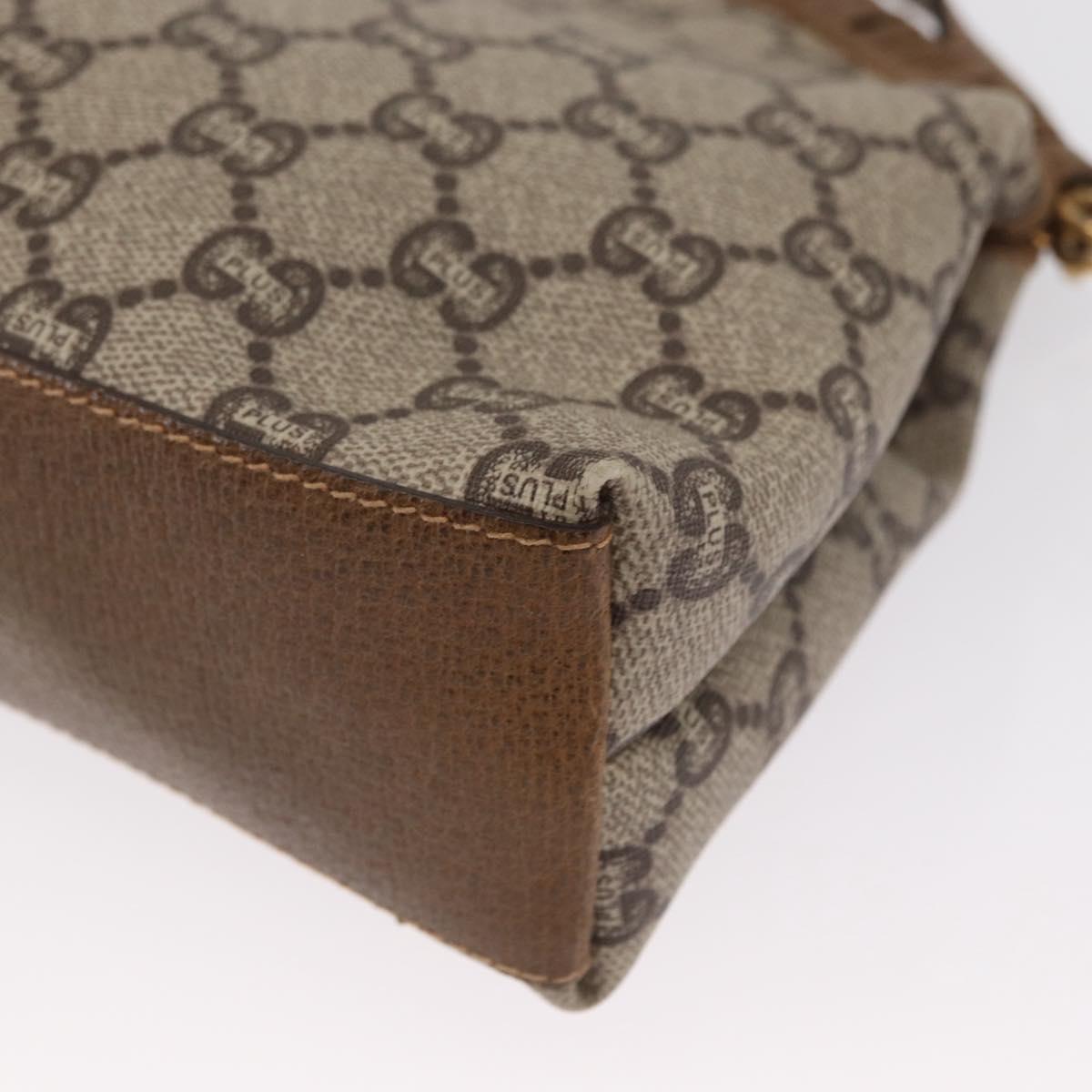 GUCCI GG Plus Supreme Shoulder Bag PVC Leather Beige Gold Auth ki6307