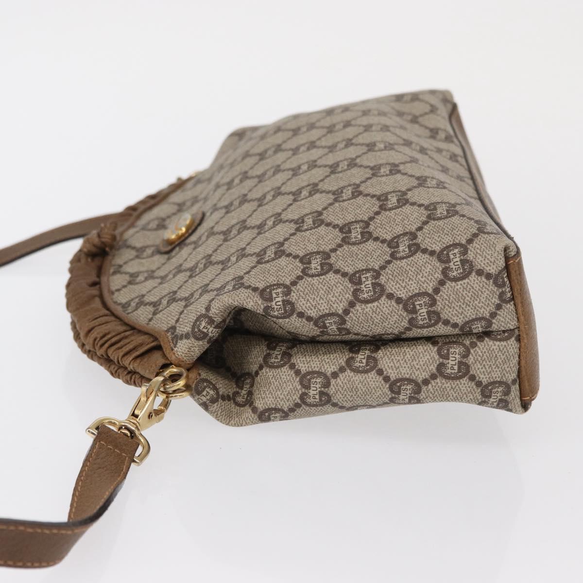 GUCCI GG Plus Supreme Shoulder Bag PVC Leather Beige Gold Auth ki6307