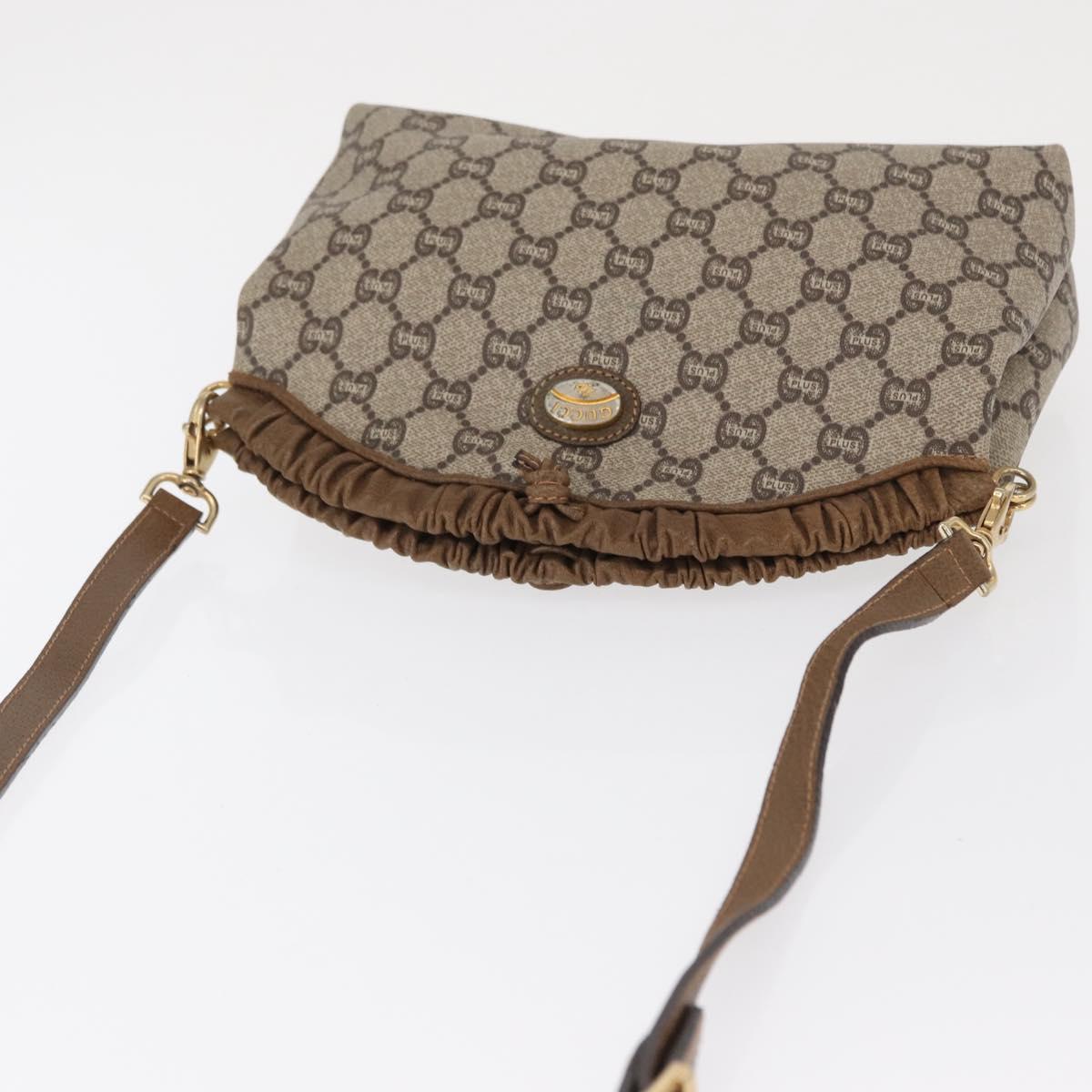GUCCI GG Plus Supreme Shoulder Bag PVC Leather Beige Gold Auth ki6307