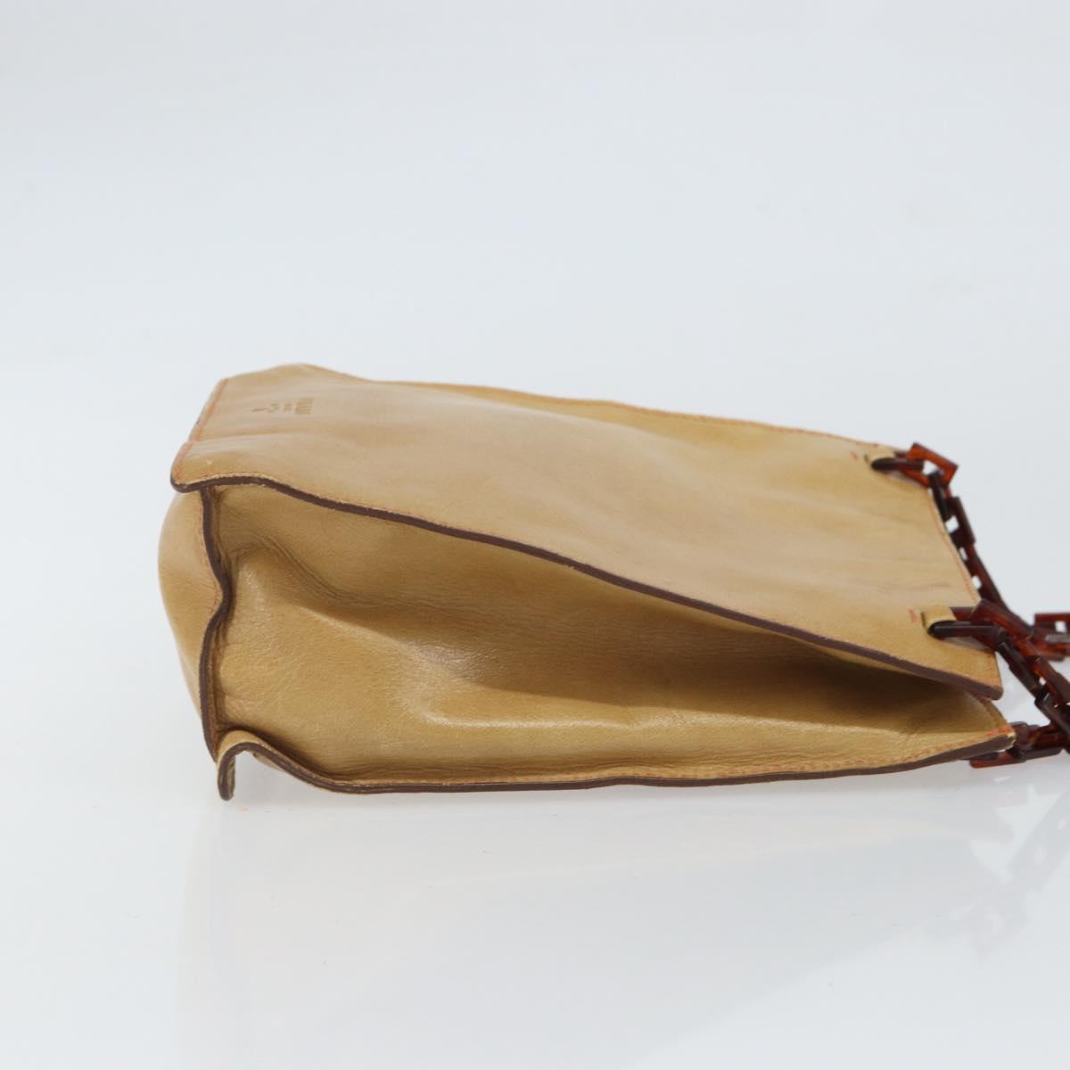 PRADA Chain Hand Bag Leather plastic Beige Auth ki6308