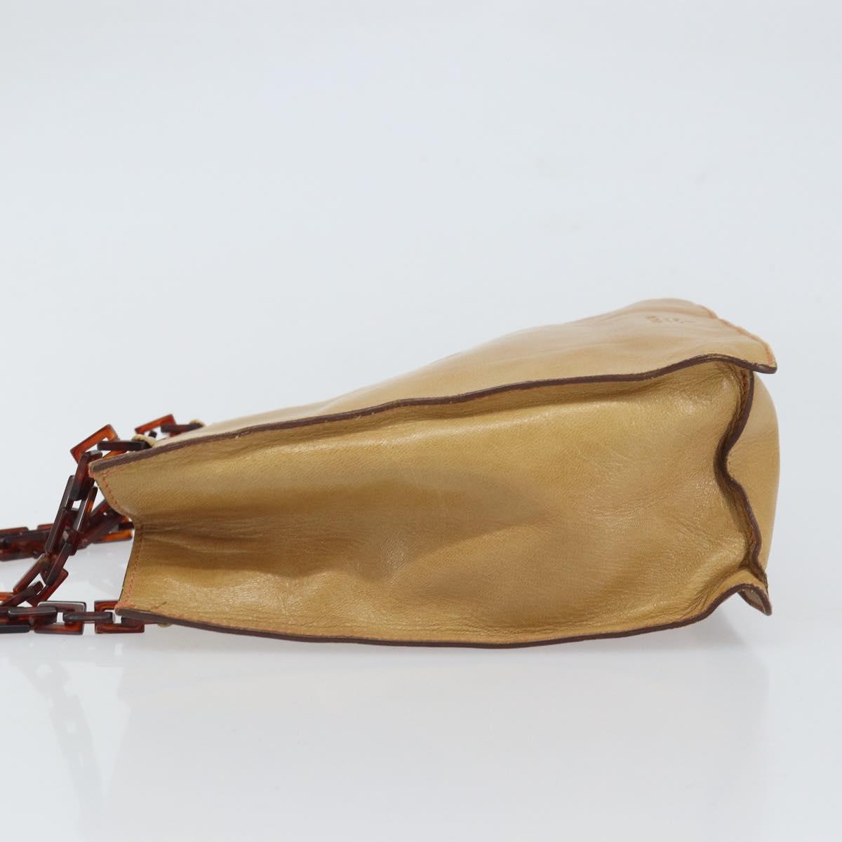 PRADA Chain Hand Bag Leather plastic Beige Auth ki6308