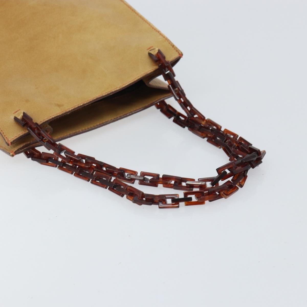 PRADA Chain Hand Bag Leather plastic Beige Auth ki6308