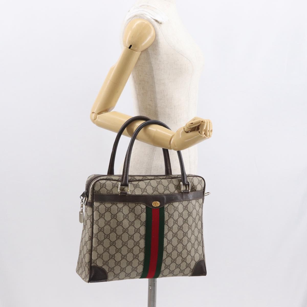 GUCCI GG Supreme Web Sherry Line Hand Bag PVC Beige Gold 010 378 Auth ki6310