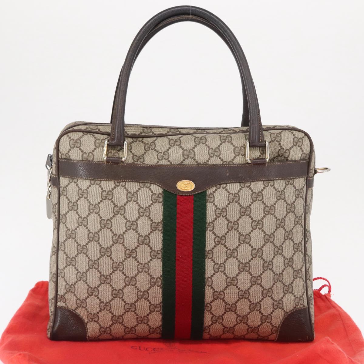 GUCCI GG Supreme Web Sherry Line Hand Bag PVC Beige Gold 010 378 Auth ki6310