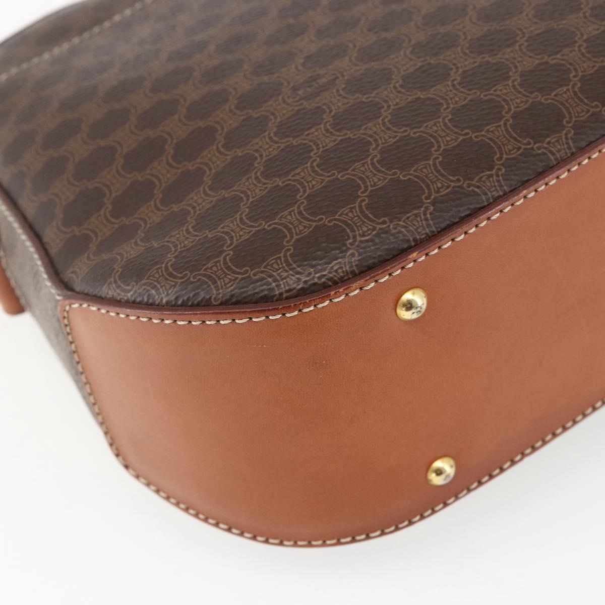 CELINE Macadam Canvas Shoulder Bag PVC Leather Brown Gold Auth ki6312
