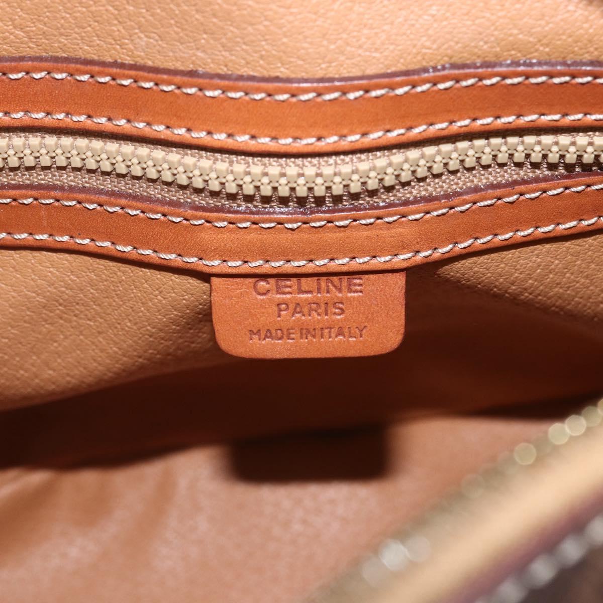 CELINE Macadam Canvas Shoulder Bag PVC Leather Brown Gold Auth ki6312