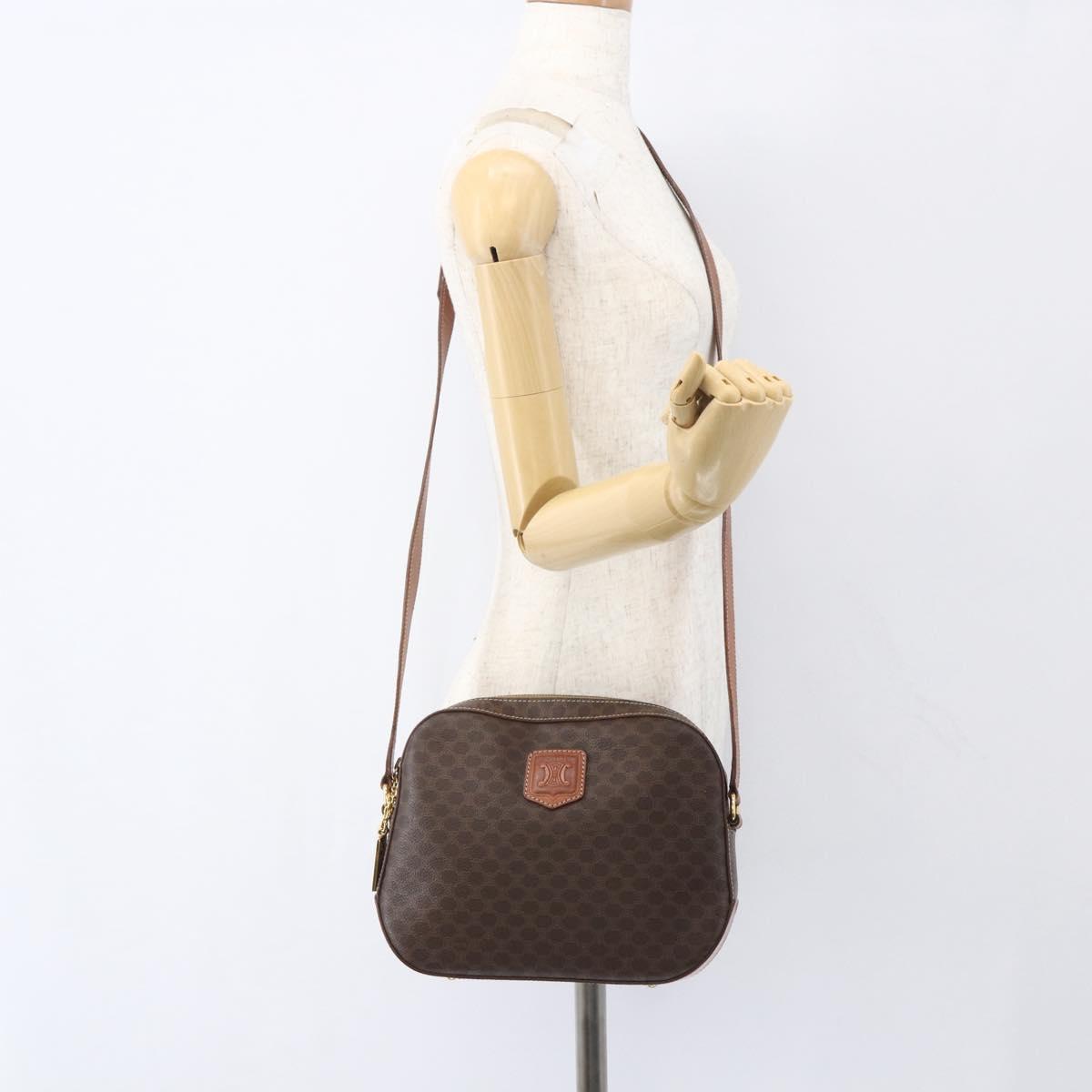 CELINE Macadam Canvas Shoulder Bag PVC Leather Brown Gold Auth ki6312