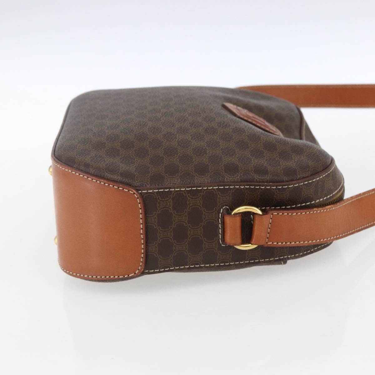 CELINE Macadam Canvas Shoulder Bag PVC Leather Brown Gold Auth ki6312