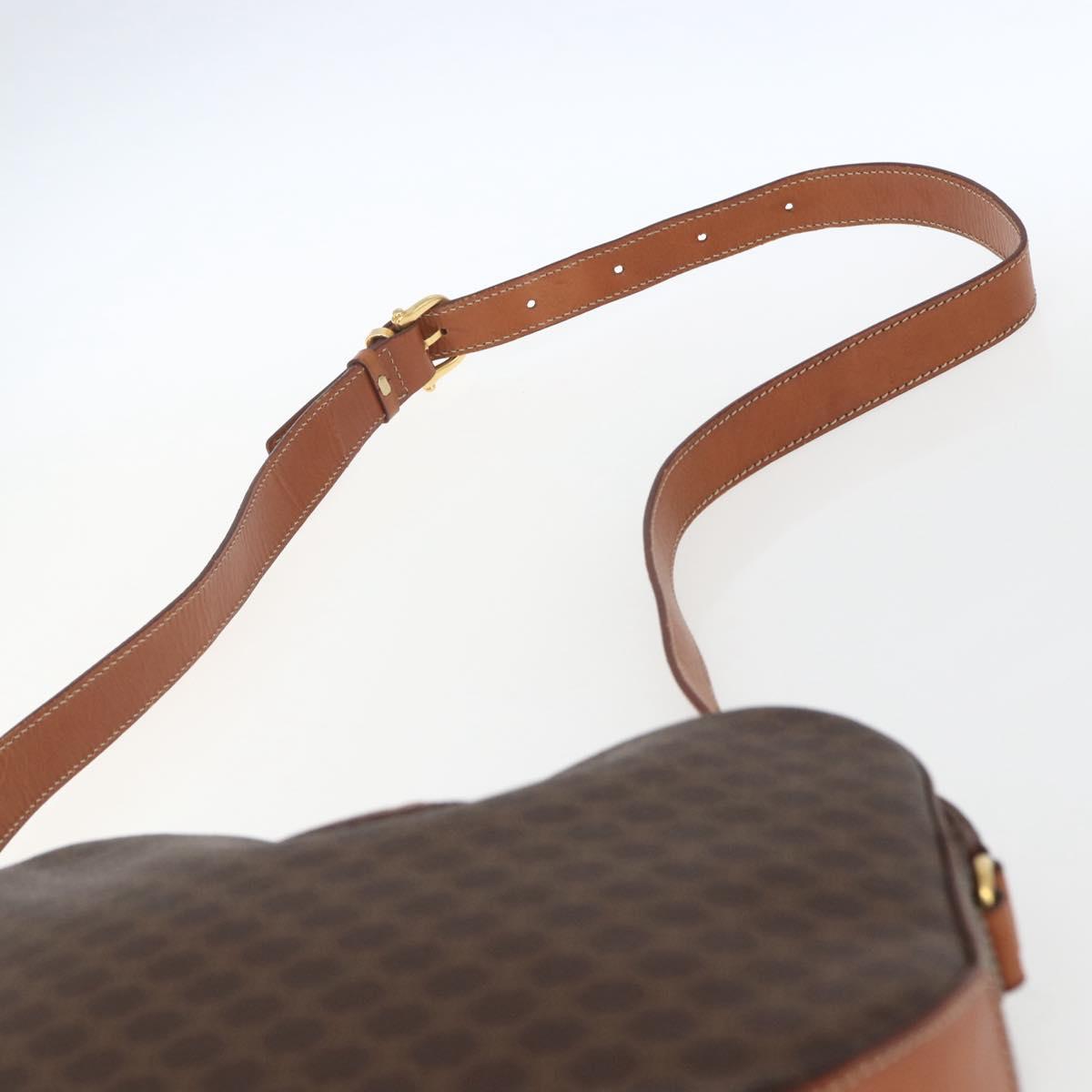 CELINE Macadam Canvas Shoulder Bag PVC Leather Brown Gold Auth ki6312