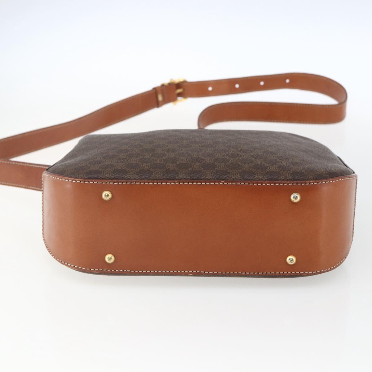 CELINE Macadam Canvas Shoulder Bag PVC Leather Brown Gold Auth ki6312